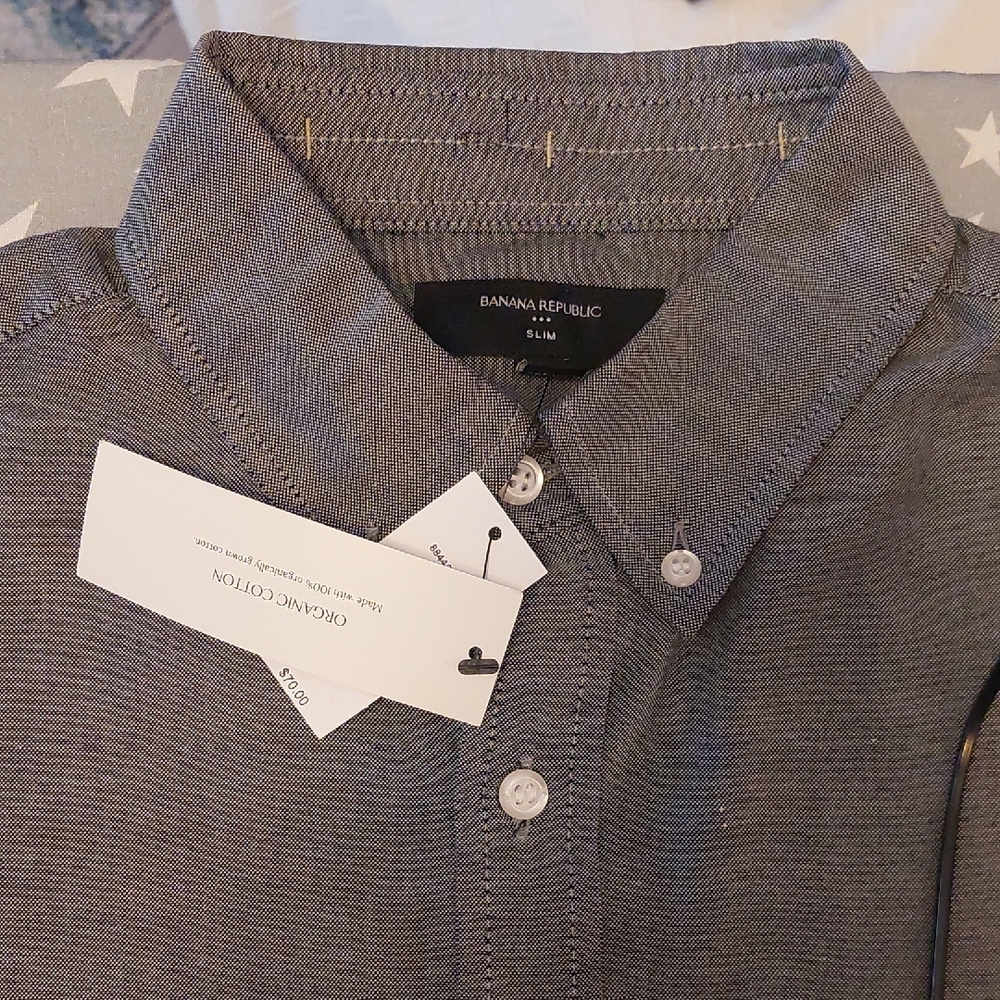 Banana Republic Men's Grey Oxford Slim Fit  Button Down Shirt